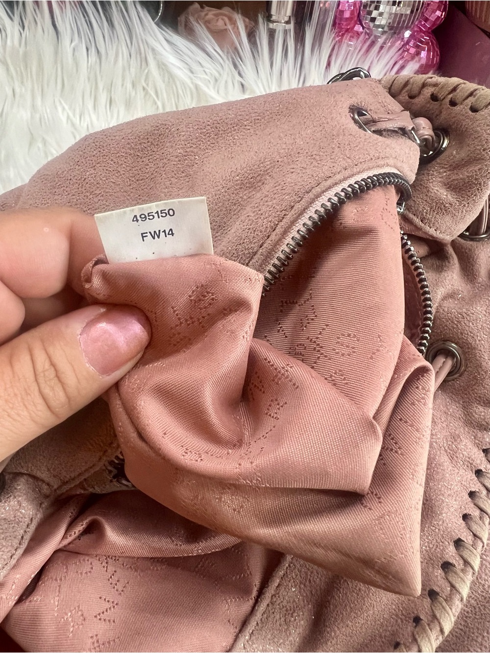 Stella McCartney Pink Suede Chain-Trim Drawstring Backpack - Picture 10 of 16